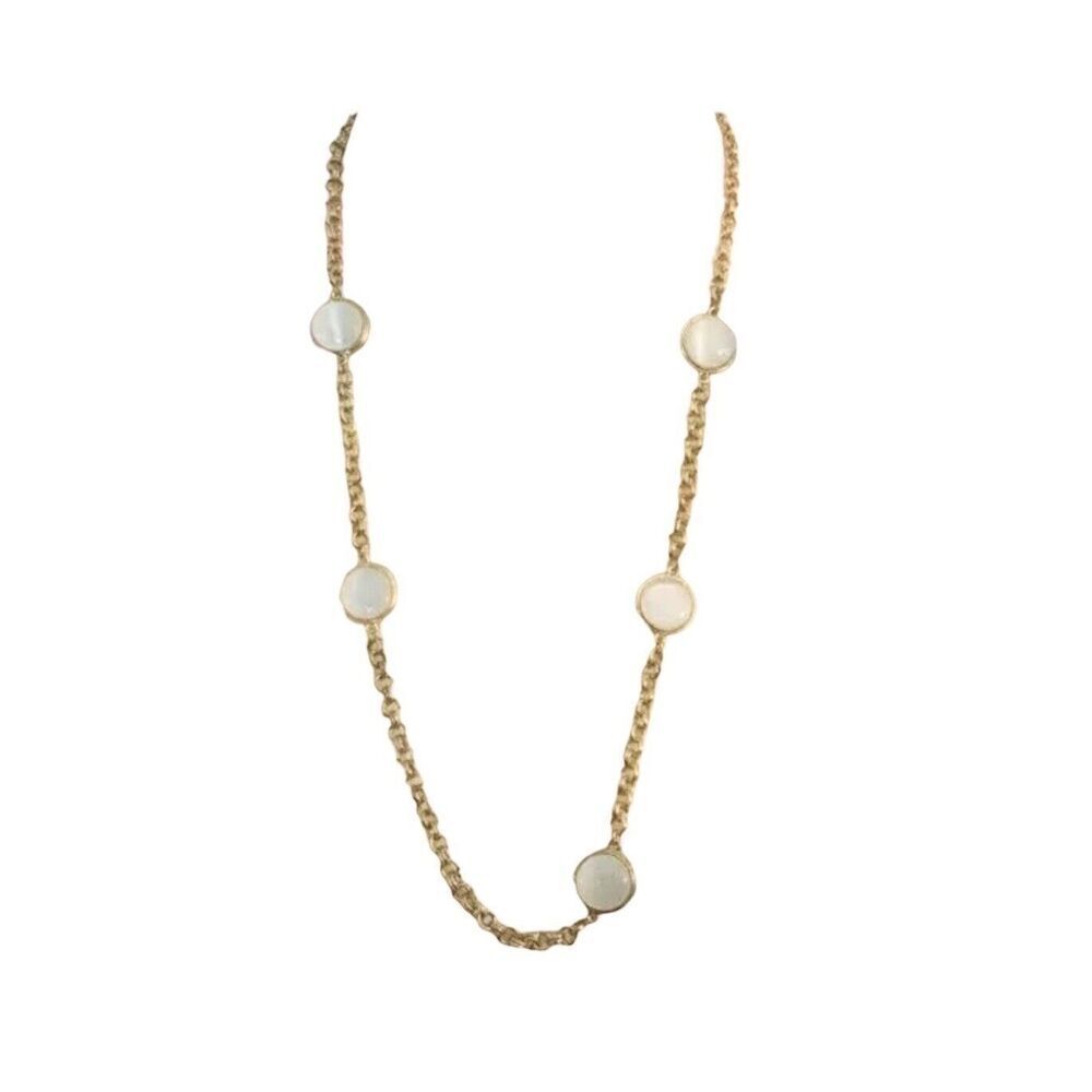 Vintage Monet Necklace Gold Chain Imitation Mabe Pearl Resin Discs Signed